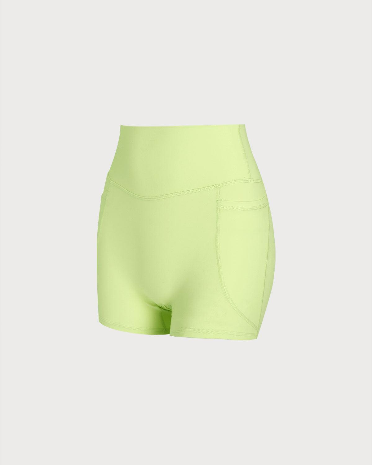 Green Pocket High Waisted Yoga Shorts Product Image