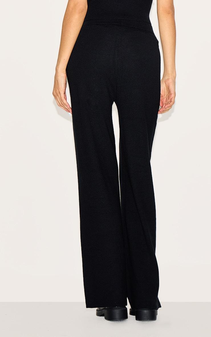 Black Basic Knit Wide Leg Pants Product Image