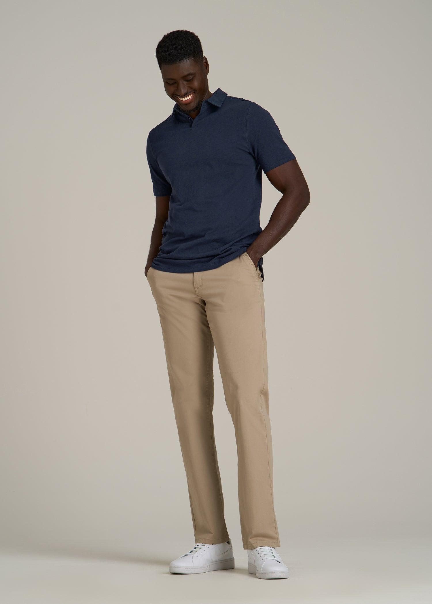 Slub Self Collar Polo Shirt for Tall Men in Chambray Male Product Image