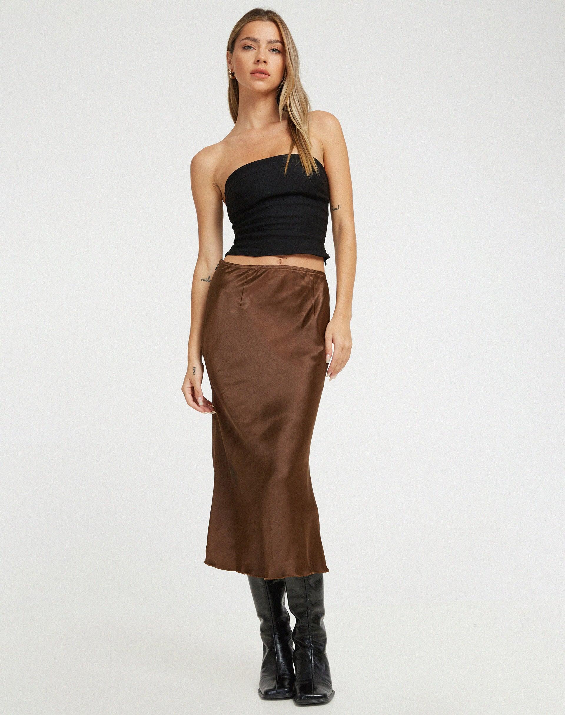 Goya Midi Skirt in Satin Bitter Chocolate Product Image