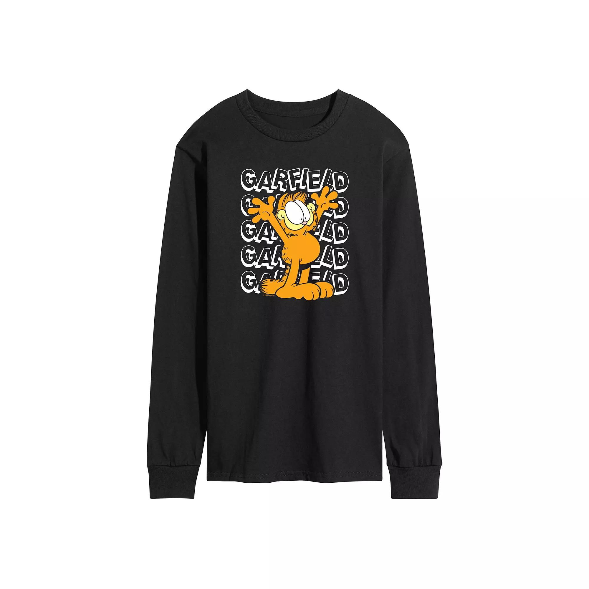 Men's Garfield Repeated Long Sleeve Graphic Tee,  Product Image