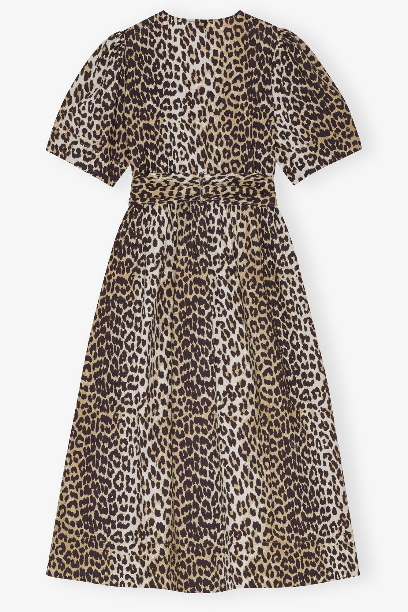 Leopard Printed Cotton Tie Strap Midi Dress Product Image
