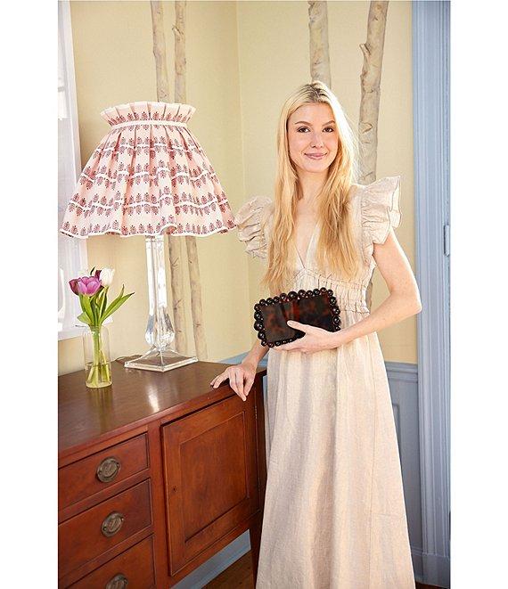 SAIL to SABLE Gold Linen Blend V-Neck Flutter Sleeve A-Line Midi Dress Product Image