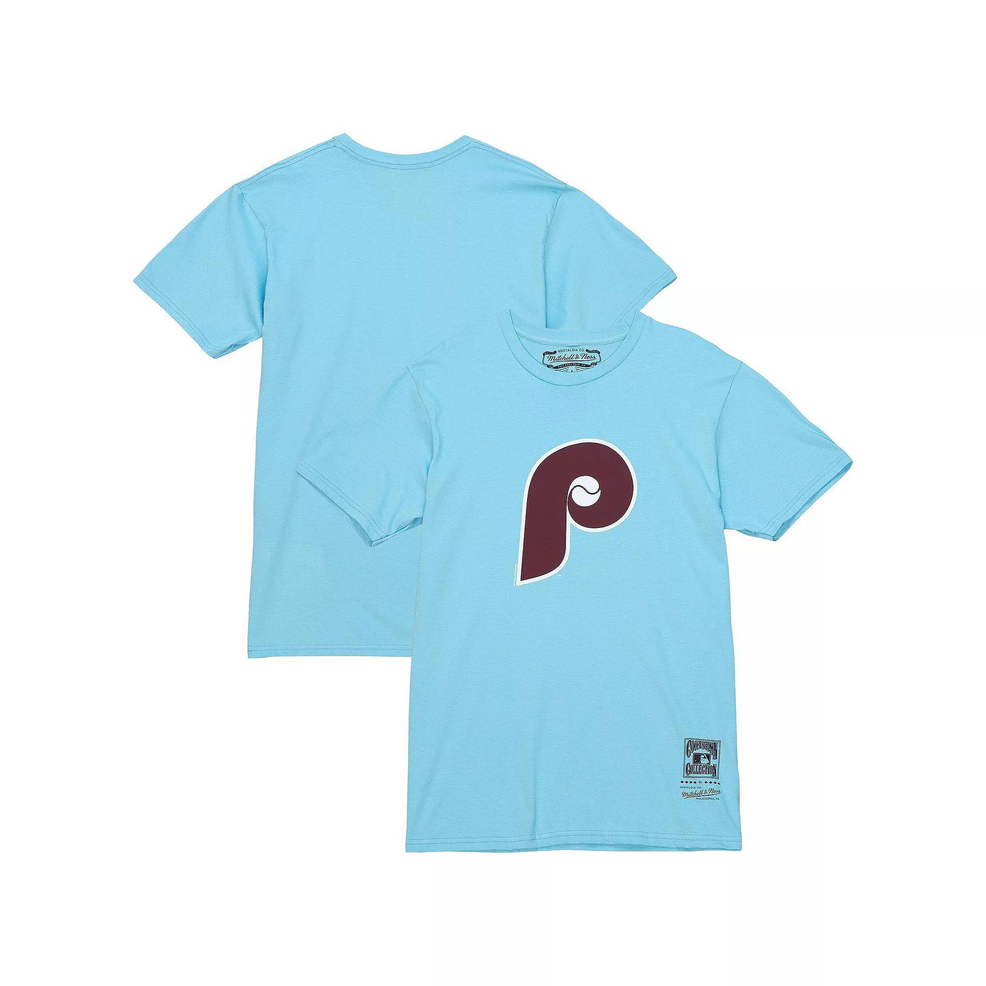 Men's Mitchell & Ness Light Blue Philadelphia Phillies Cooperstown Collection Team Logo T-Shirt, Size: 2XL Product Image