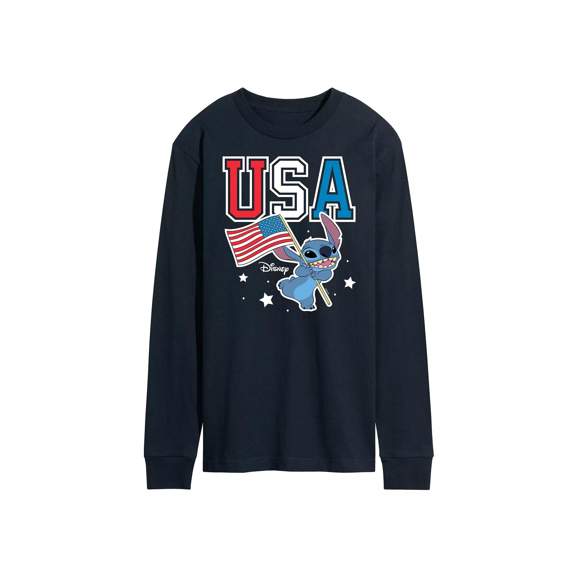 Disney's Lilo and Stitch Men's USA Stitch Long Sleeve Graphic Tee,  Product Image