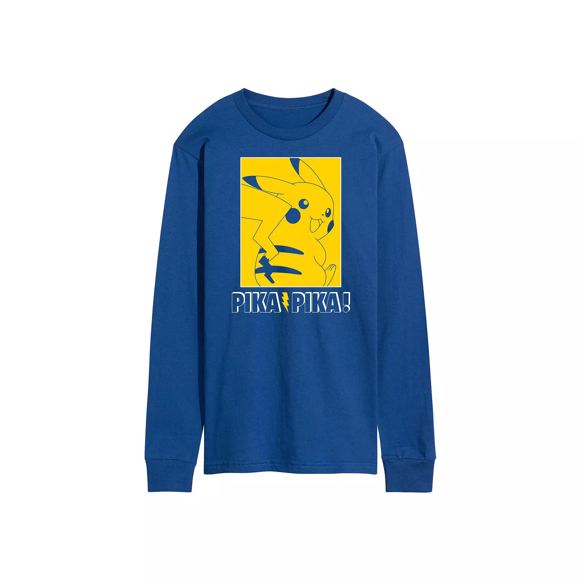 Men's Pokemon Pika Outline Long Sleeve Graphic Tee,  Product Image