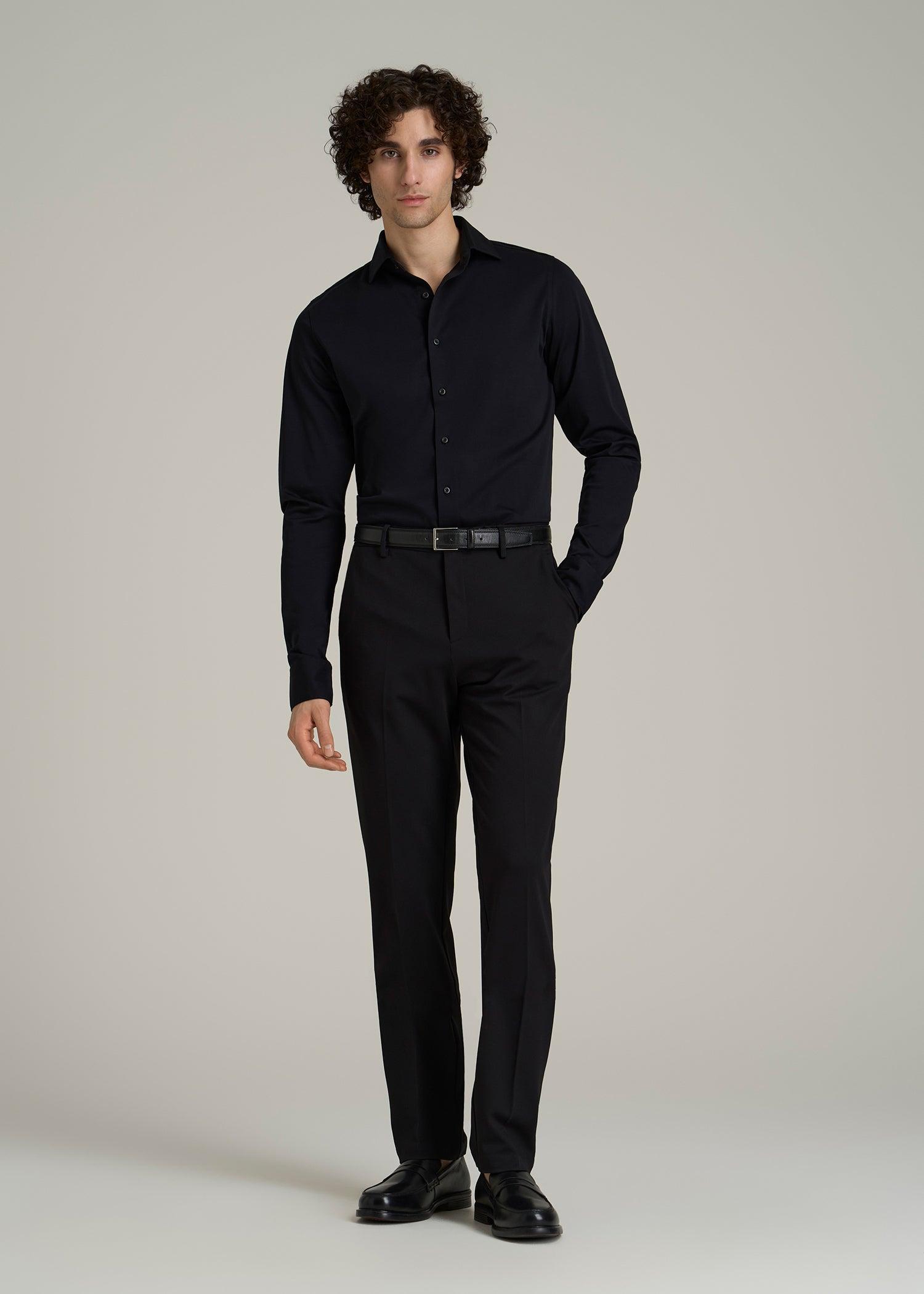 Stretch Jersey Dress Shirt for Tall Men in Black Male Product Image