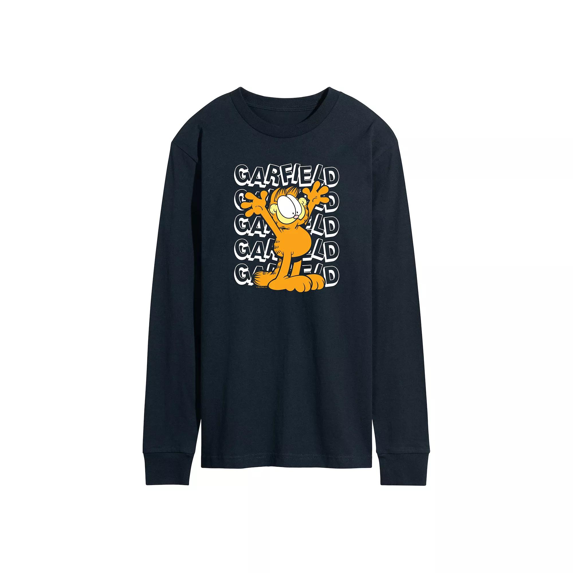 Men's Garfield Repeated Long Sleeve Graphic Tee,  Product Image