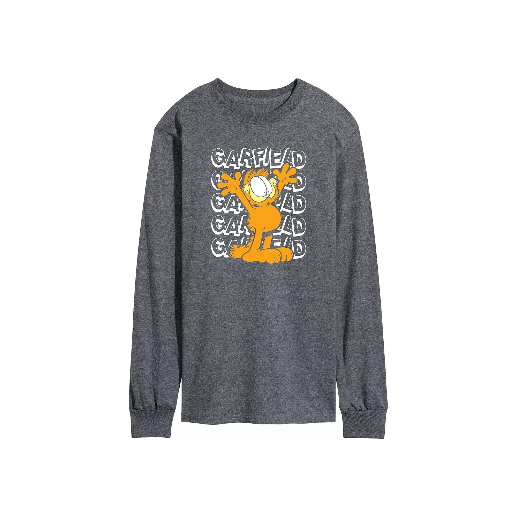 Men's Garfield Repeated Long Sleeve Graphic Tee,  Product Image