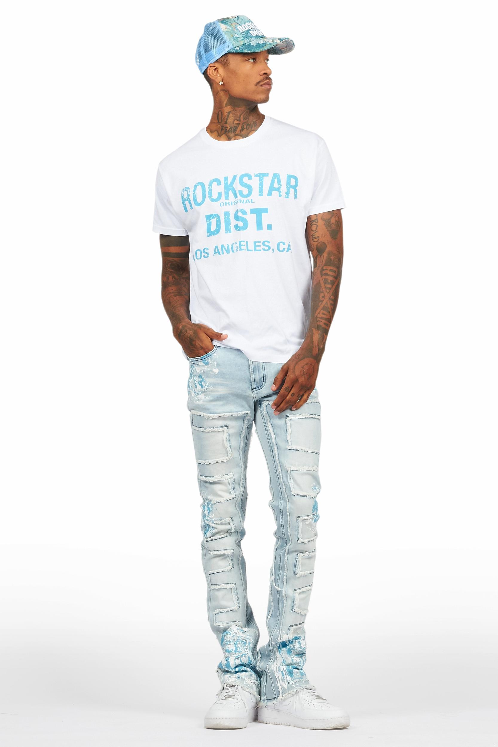 Saxon White/Blue T-Shirt/Stacked Flare Jean Set Male Product Image