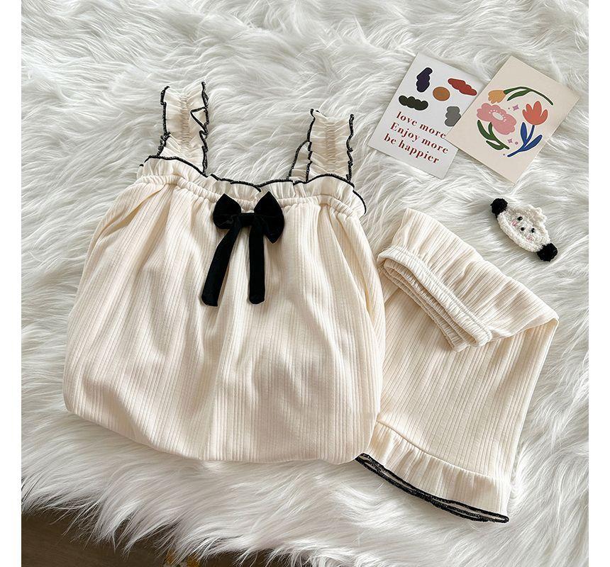 Pajama Set: Bow Contrast Trim Tank Top + Shorts Product Image