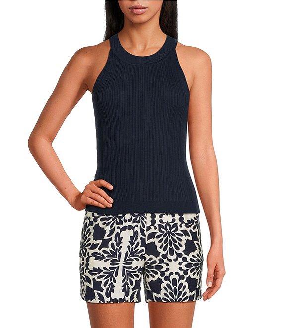 Skies Are Blue Rib Knit High Neck Sleeveless Halter Tank Product Image