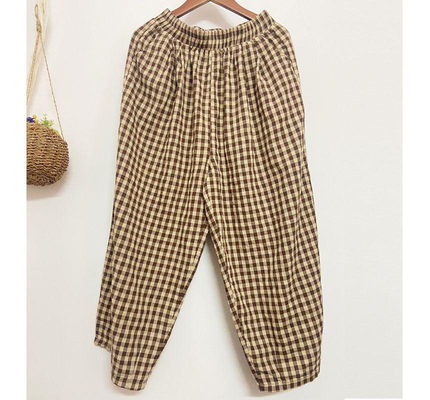 High Rise Gingham Baggy Pants Product Image