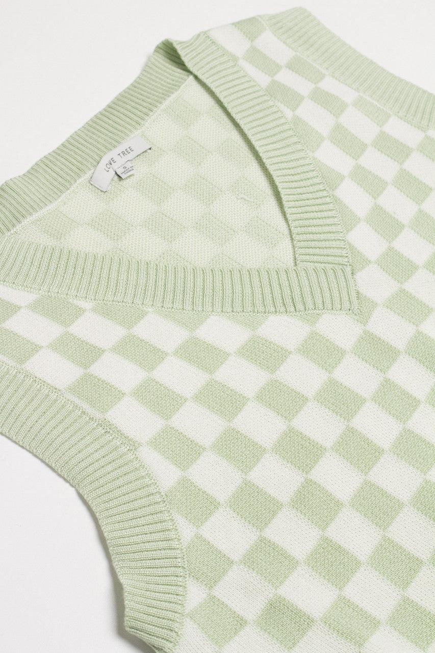 Moss Green Checkered Sweater Vest Product Image