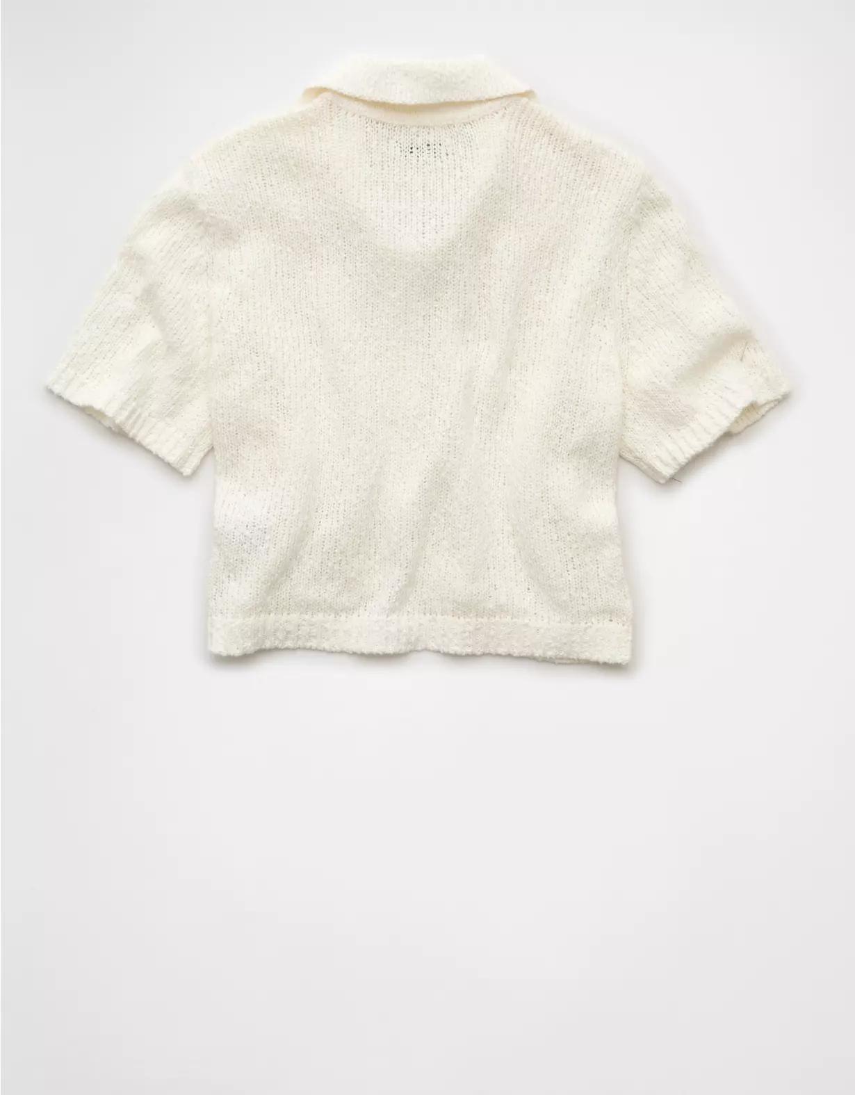 AE Short-Sleeve Collared Button-Up Cardigan Product Image