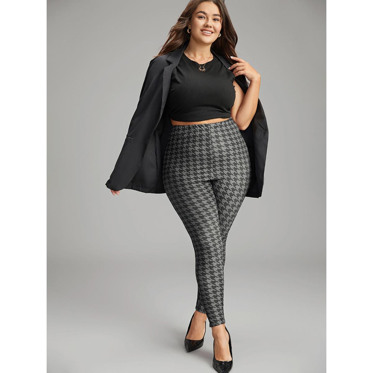 Plus Size Houndstooth Print High Rise Skinny Leggings Women DimGray Casual High stretch Skinny High Rise Dailywear Leggings BloomChic 14-16/1X Product Image