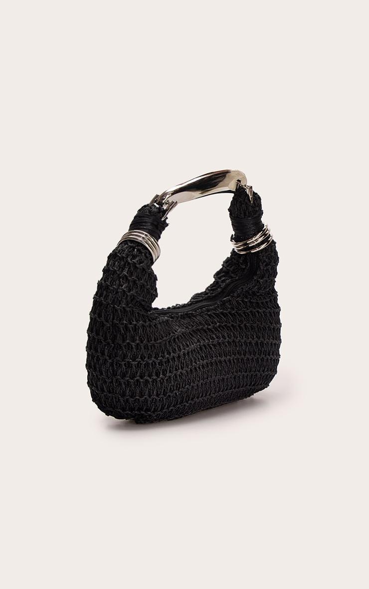 Silver Metal Handle Black Raffia Hand Bag Product Image