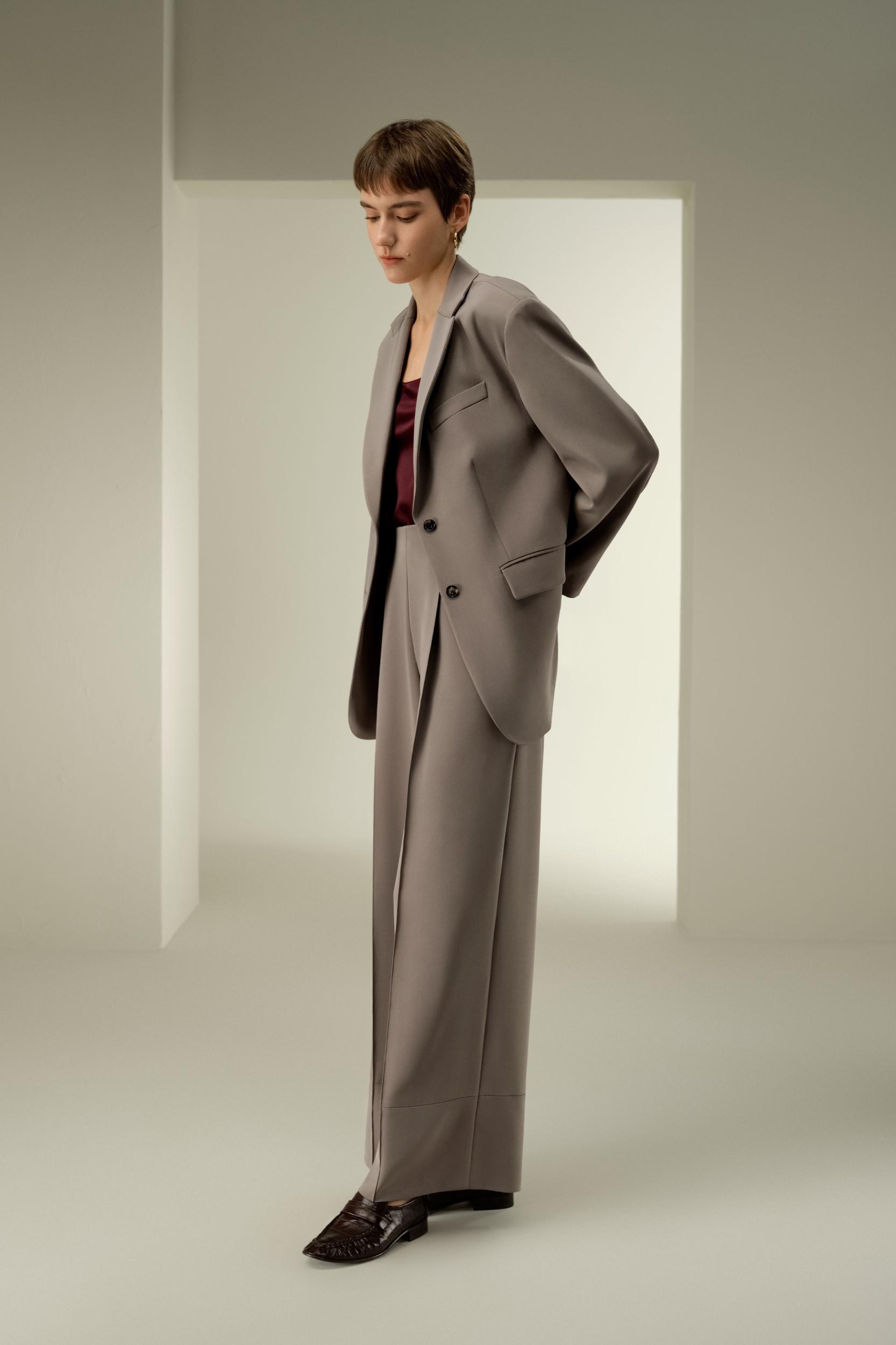 Oversized Padded-Shoulder Silk Blazer Product Image