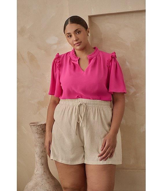 Sugarlips Plus Ordena Split Neck Ruffle Top Product Image