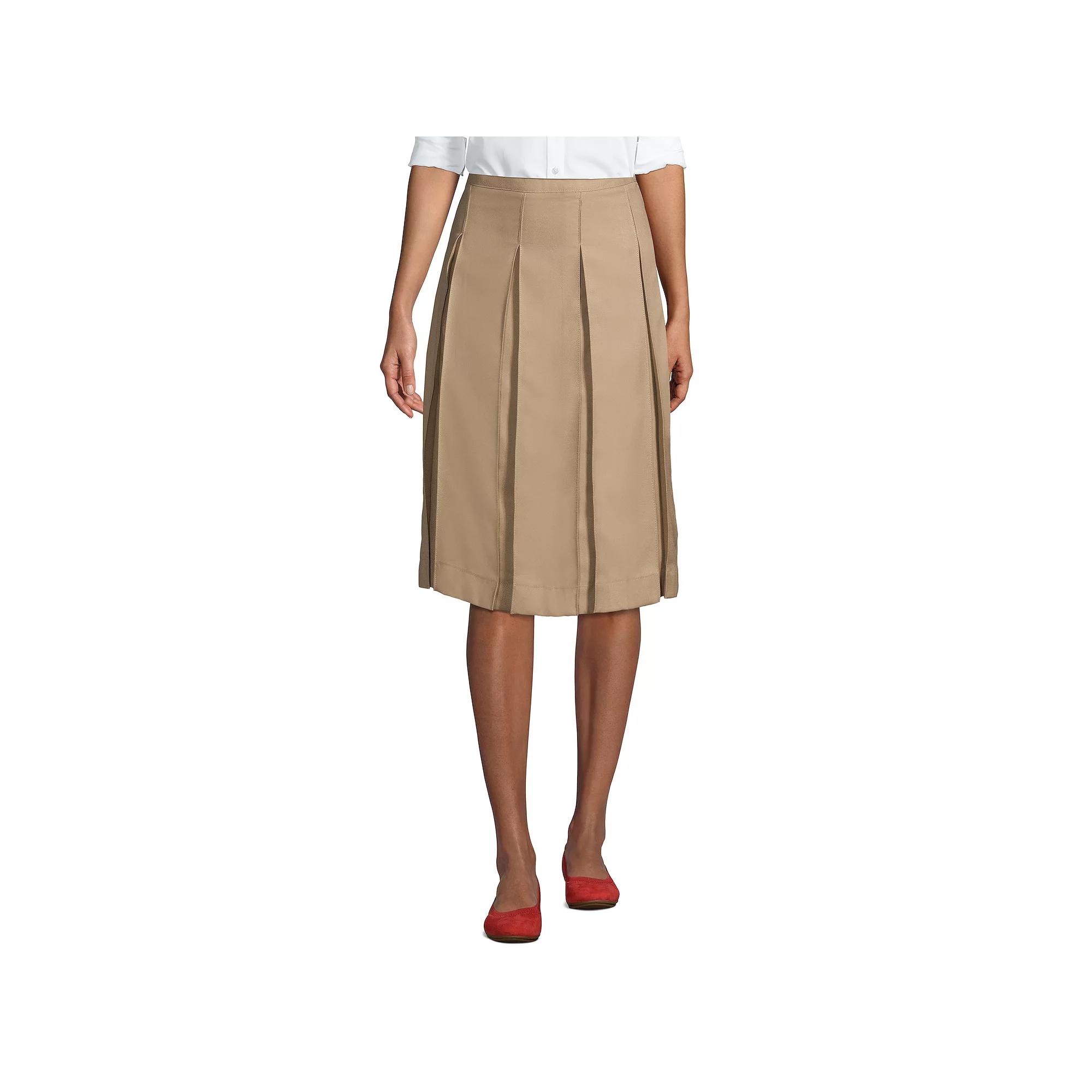 Women's Lands' End School Uniform Below the Knee Box Pleat Skirt, Size: 14, Green Product Image