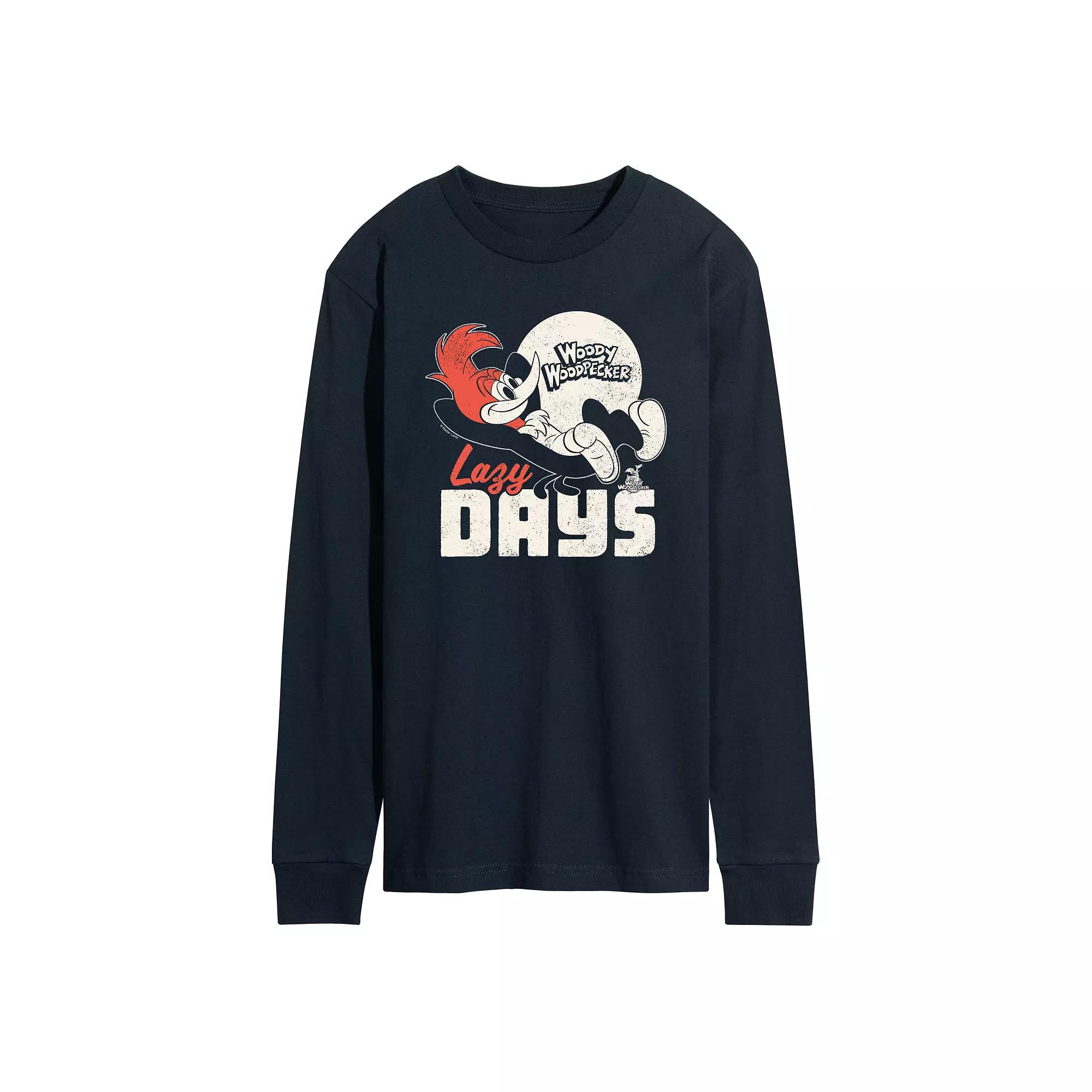 Men's Woody Woodpecker Lazy Days Long Sleeve Graphic Tee,  Product Image