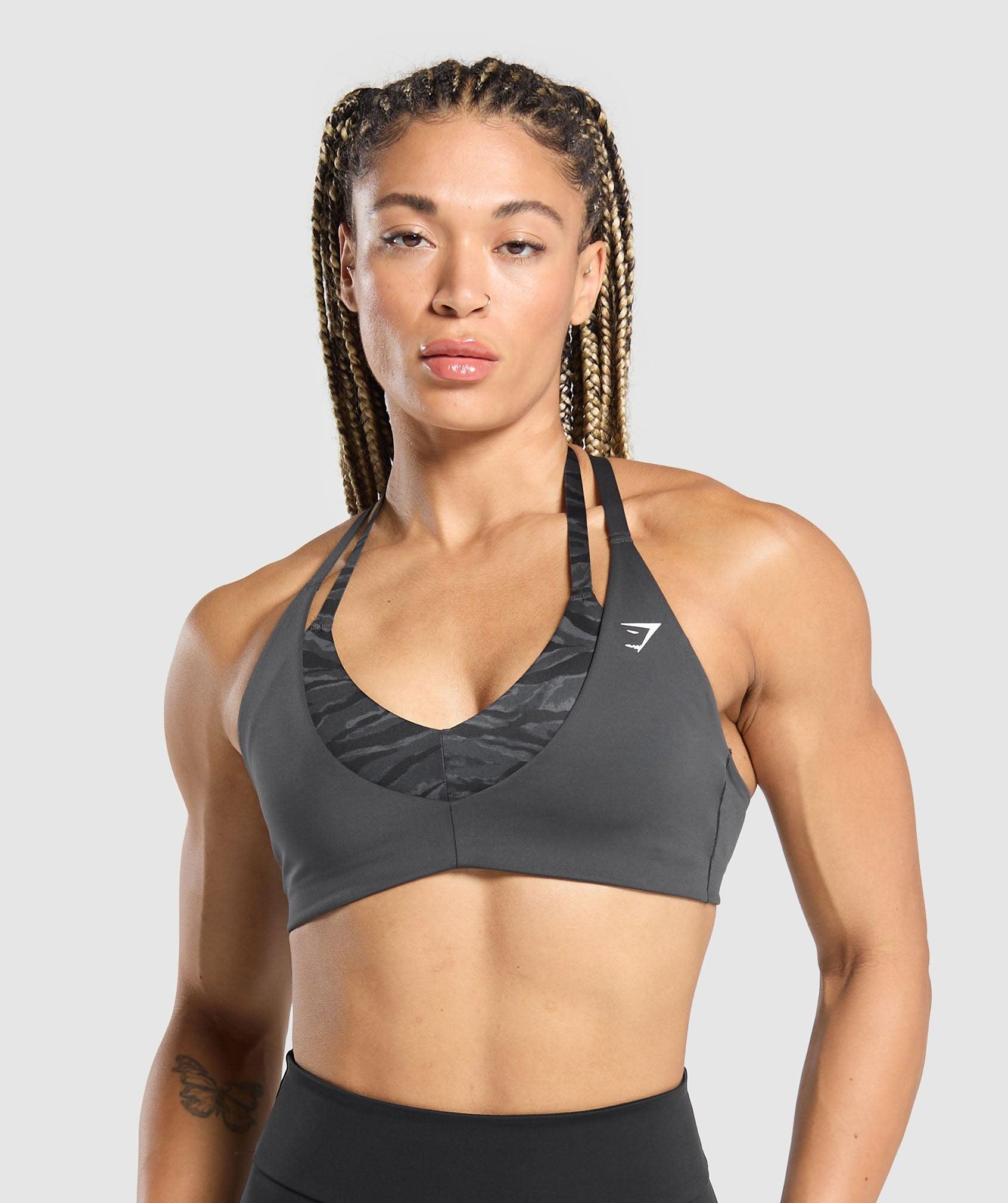 Gymshark Power x T Back Sports Bra - Asphalt Grey/Onyx Grey Female Product Image