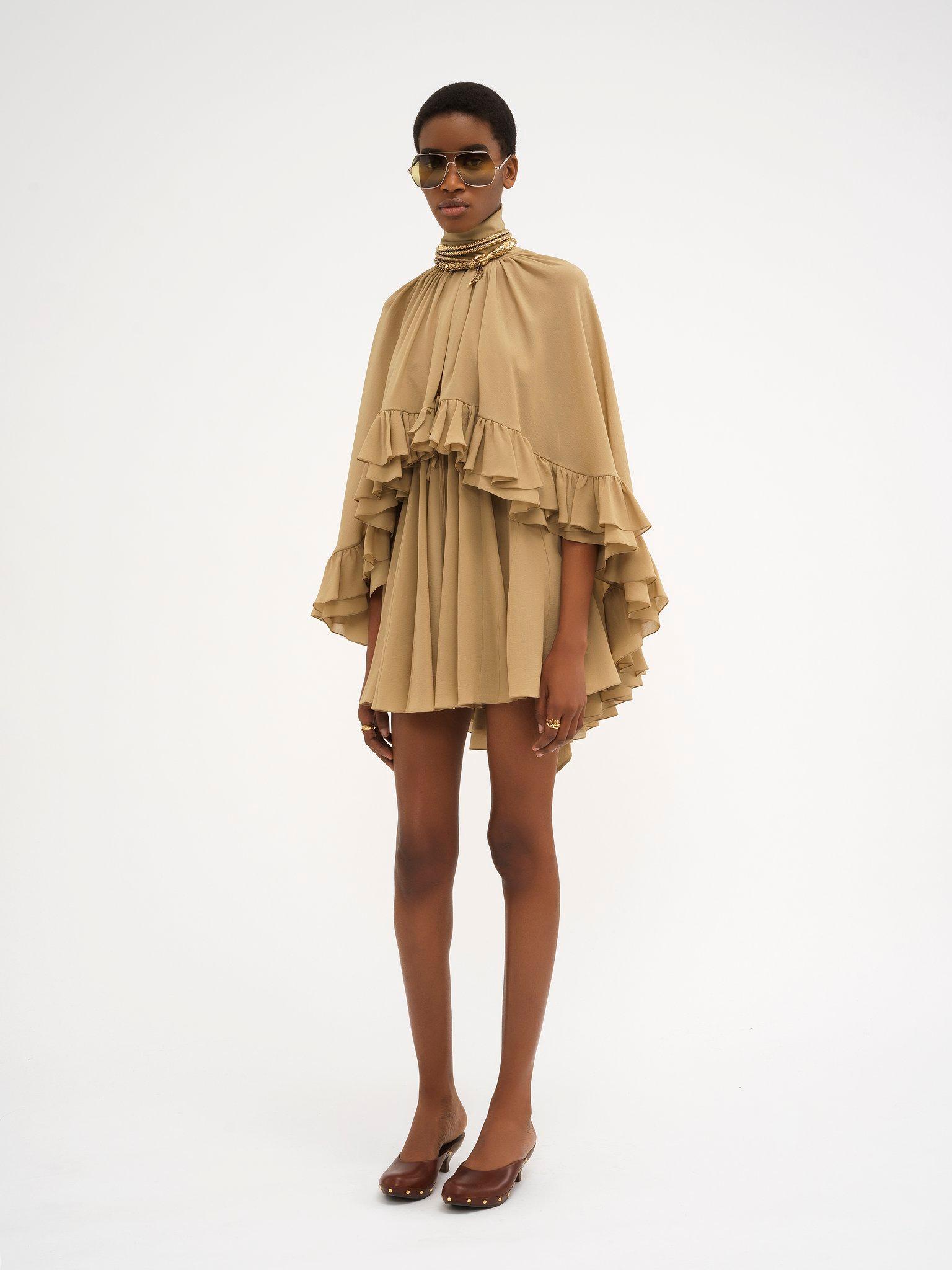 Mini cape dress in silk georgette Product Image