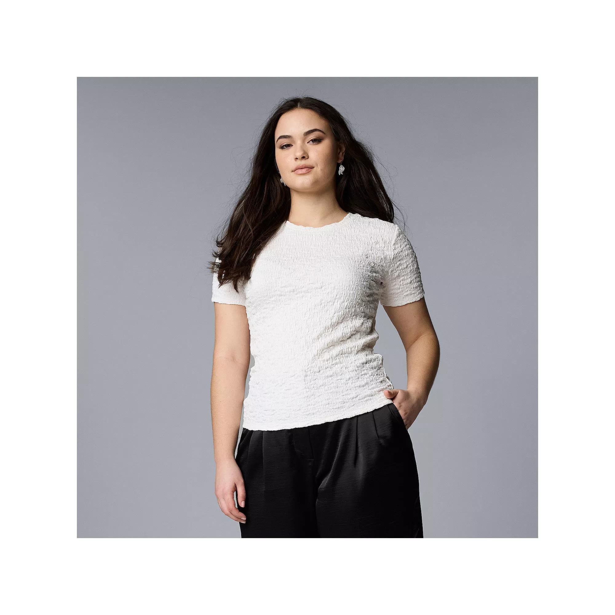 Petite Simply Vera Vera Wang® Texture Tee, Women's, Size: XL Petite, Whisper White Product Image