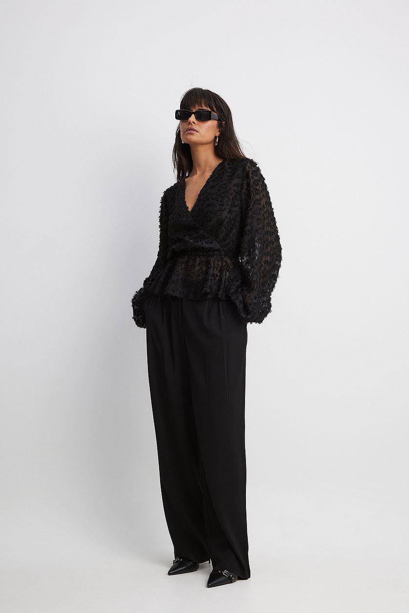 Textured Chiffon Marked Waist Blouse Product Image