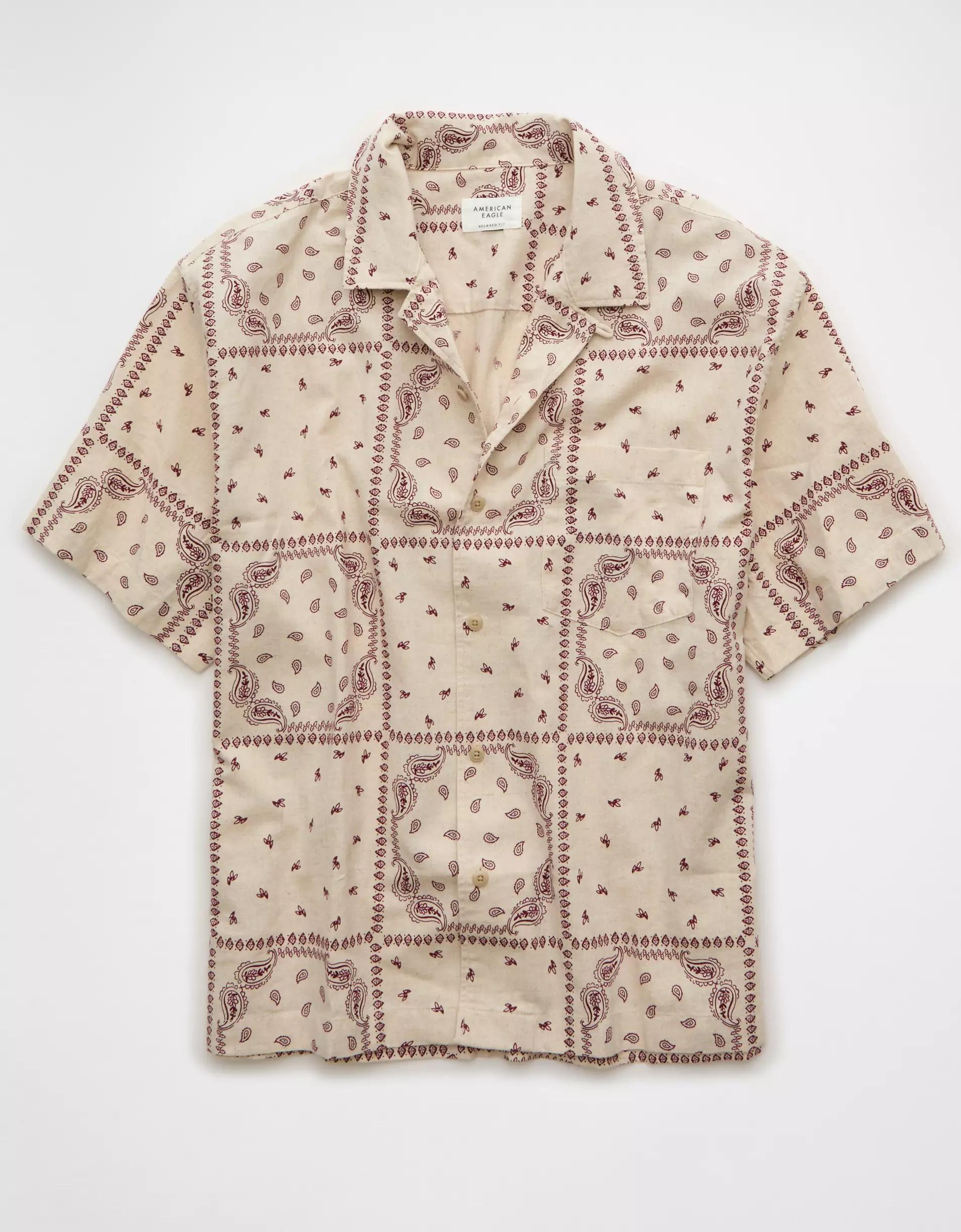 AE Poolside Linen-Blend Printed Button-Up Shirt Product Image