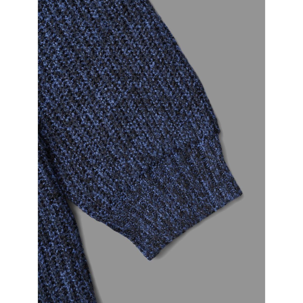 Plus Size Back Cut-Out Textured Drop Shoulder Sleeve Pullover Indigo Women Casual Loose Long Sleeve Round Neck Everyday Pullovers BloomChic 18-20/2X Product Image