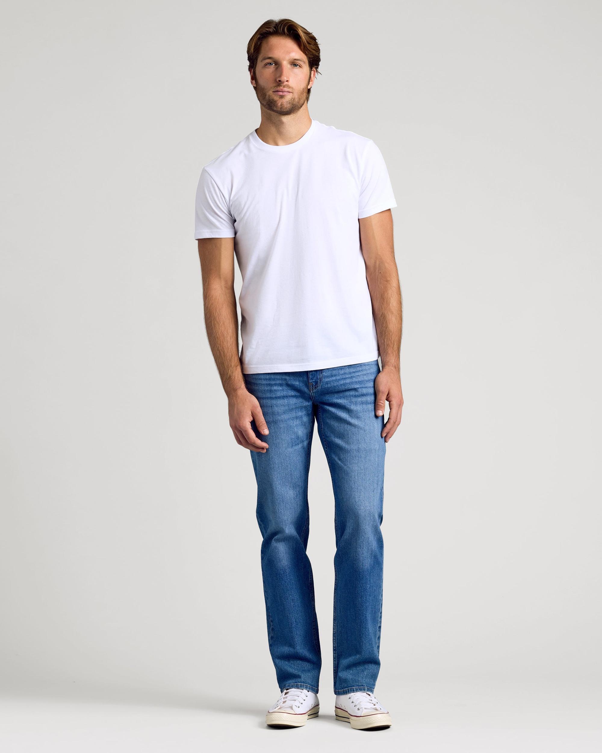 Medium Indigo Wash Straight Authentic Denim Jeans Product Image