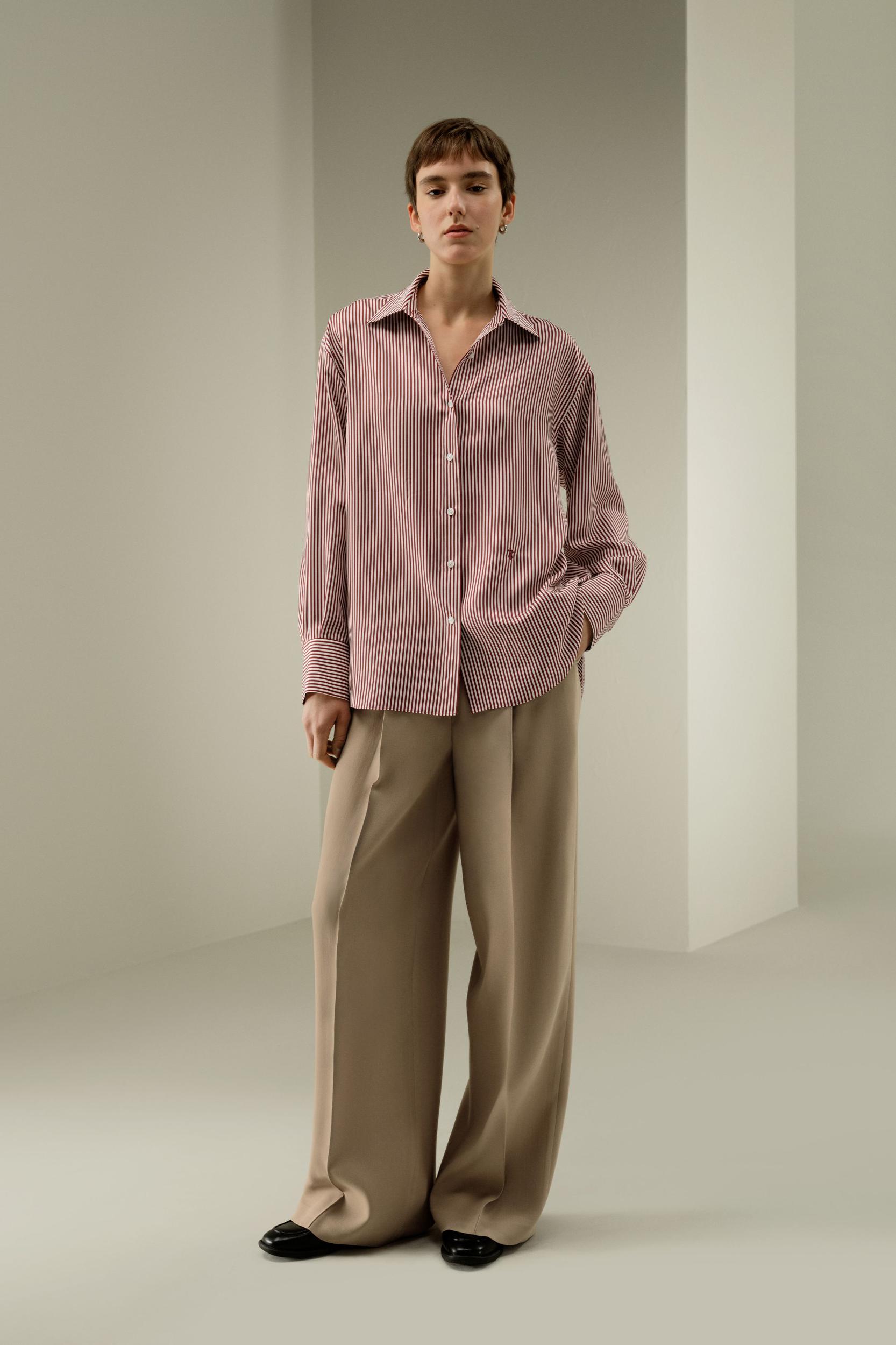 Ancora Red Oversized Striped Shirt Product Image