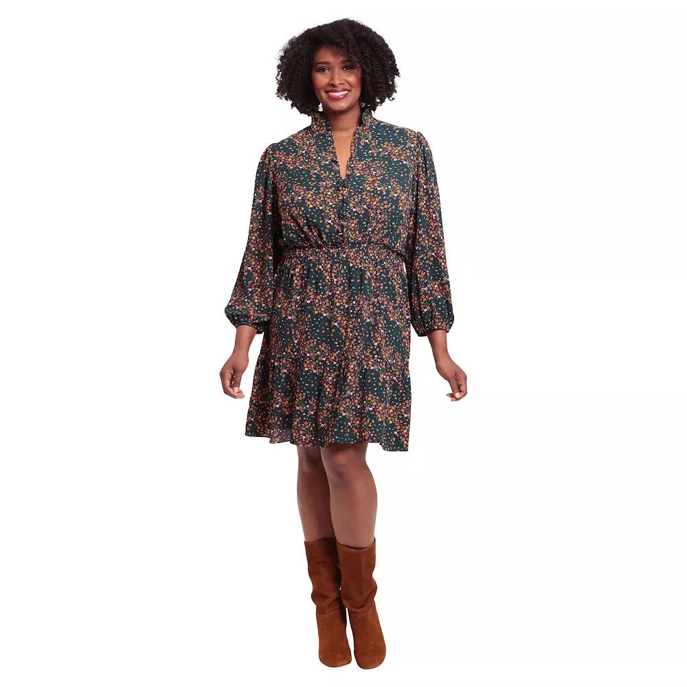 Plus Size London Times 3/4 Sleeve Smocked Waist Tiered Dress, Womens Teal Purple Product Image