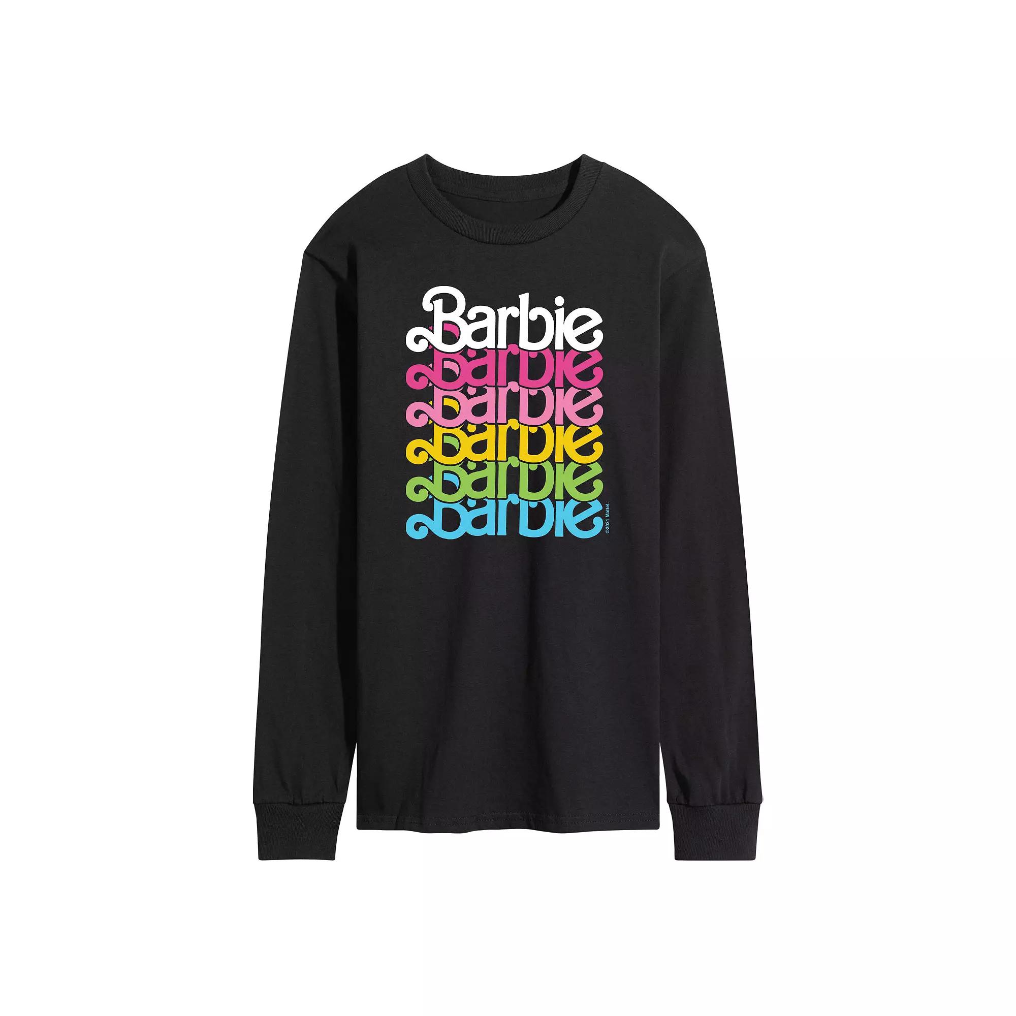 Men's Barbie® Wordmark Logo Rainbow Long Sleeve Graphic Tee,  Product Image