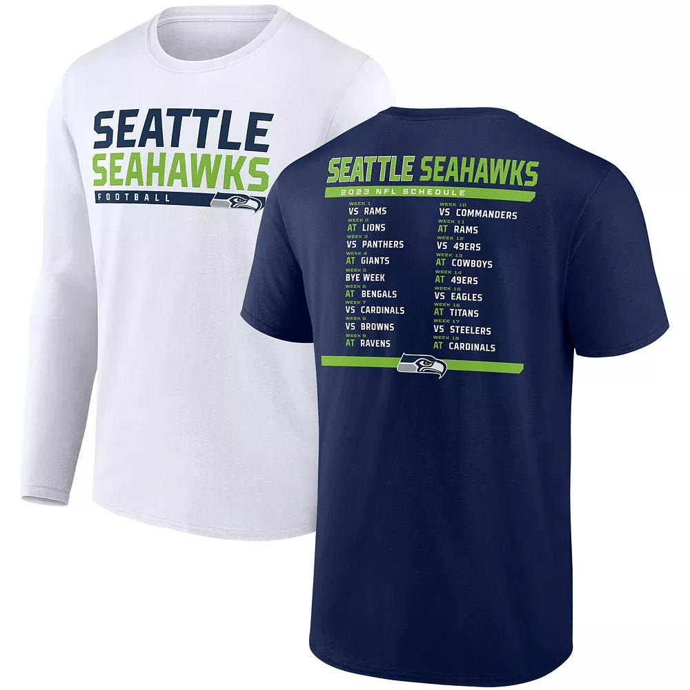 Men's Fanatics Branded College Navy/White Seattle Seahawks Two-Pack 2023 Schedule T-Shirt Combo Set,  Product Image