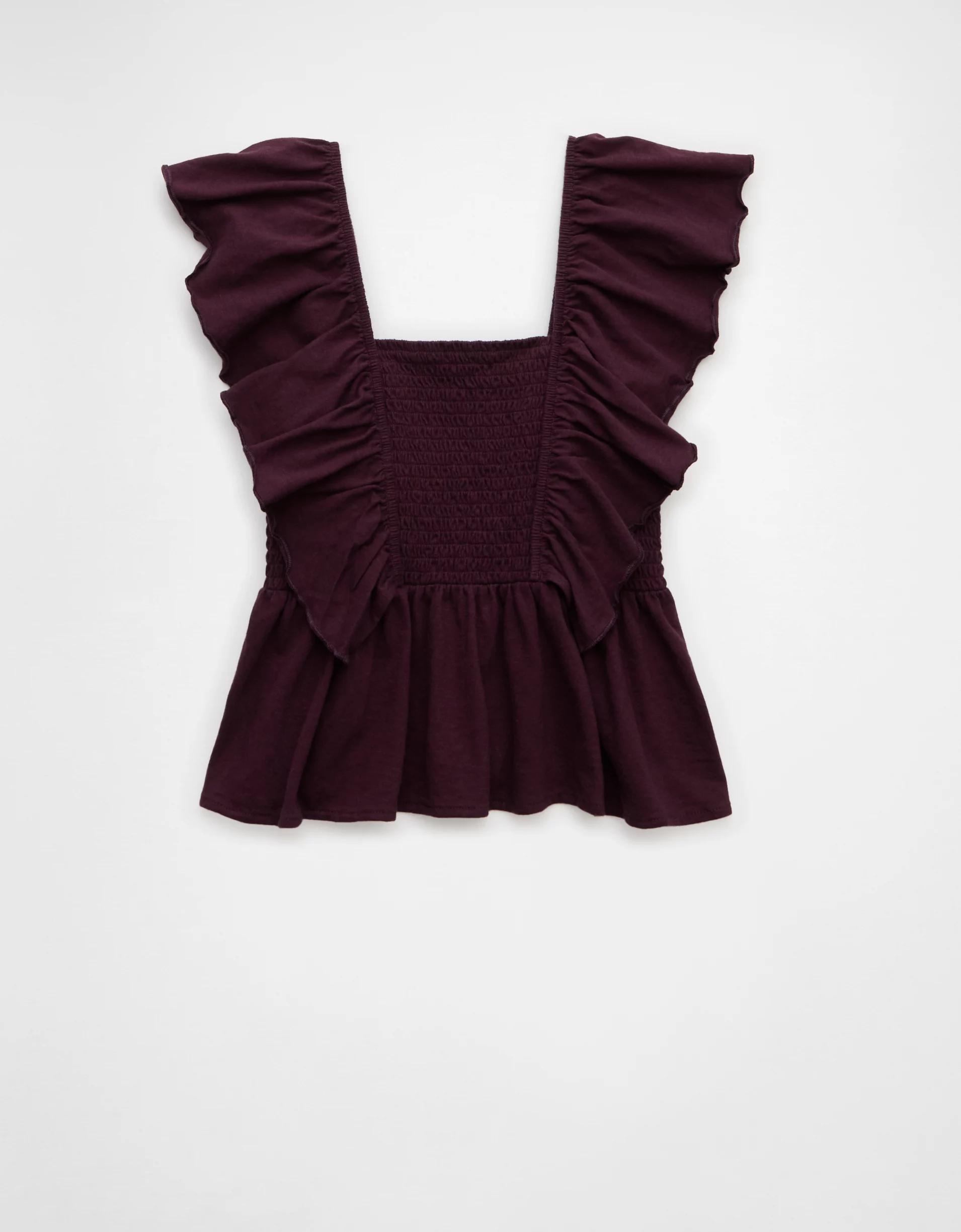 AE Sunchaser Knit Flutter Sleeve Babydoll Shirt Product Image