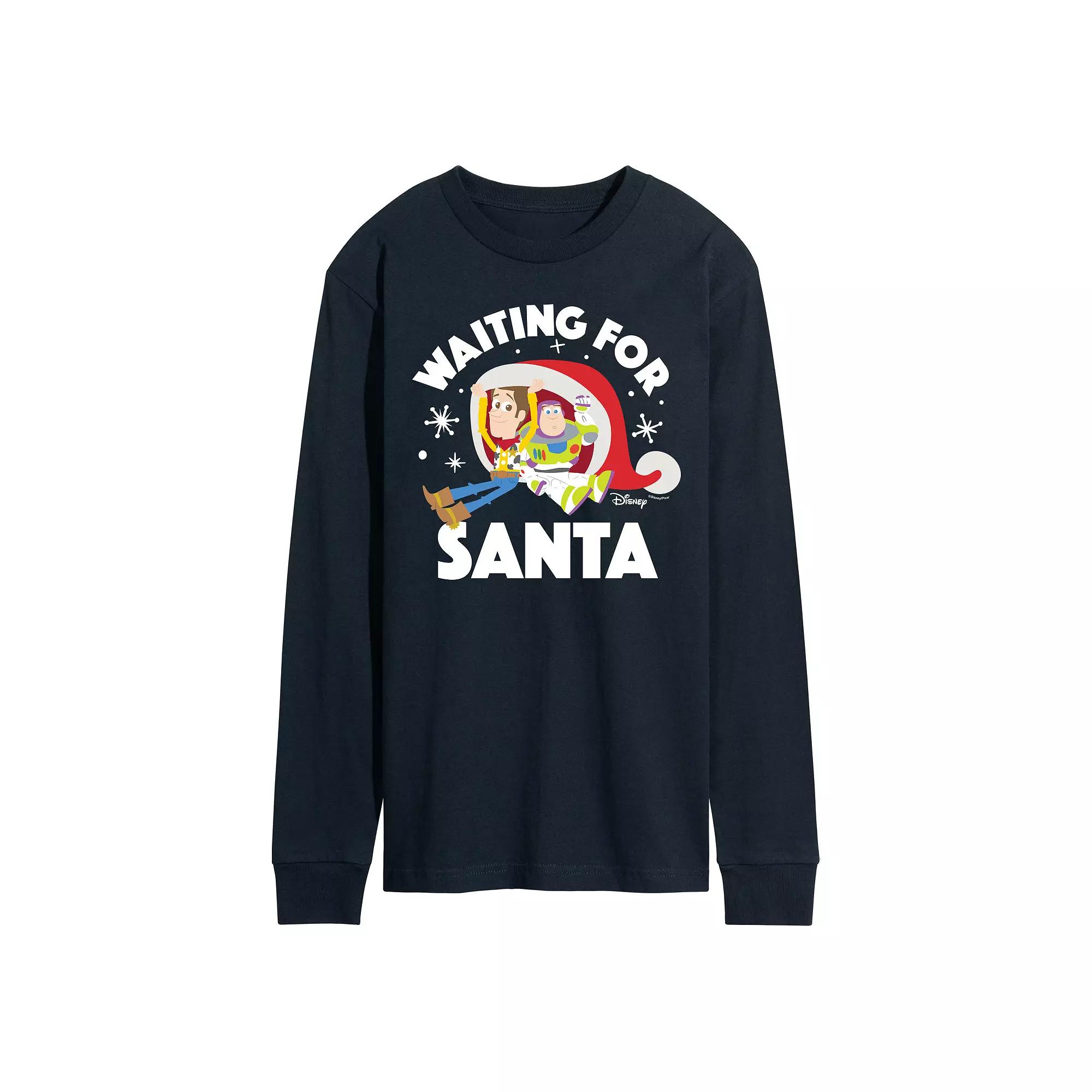 Disney / Pixar's Toy Story Woody & Buzz Lightyear Men's Waiting For Santa Long Sleeve Graphic Tee,  Product Image