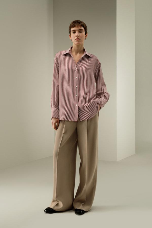 Ancora Red Oversized Striped Shirt Product Image