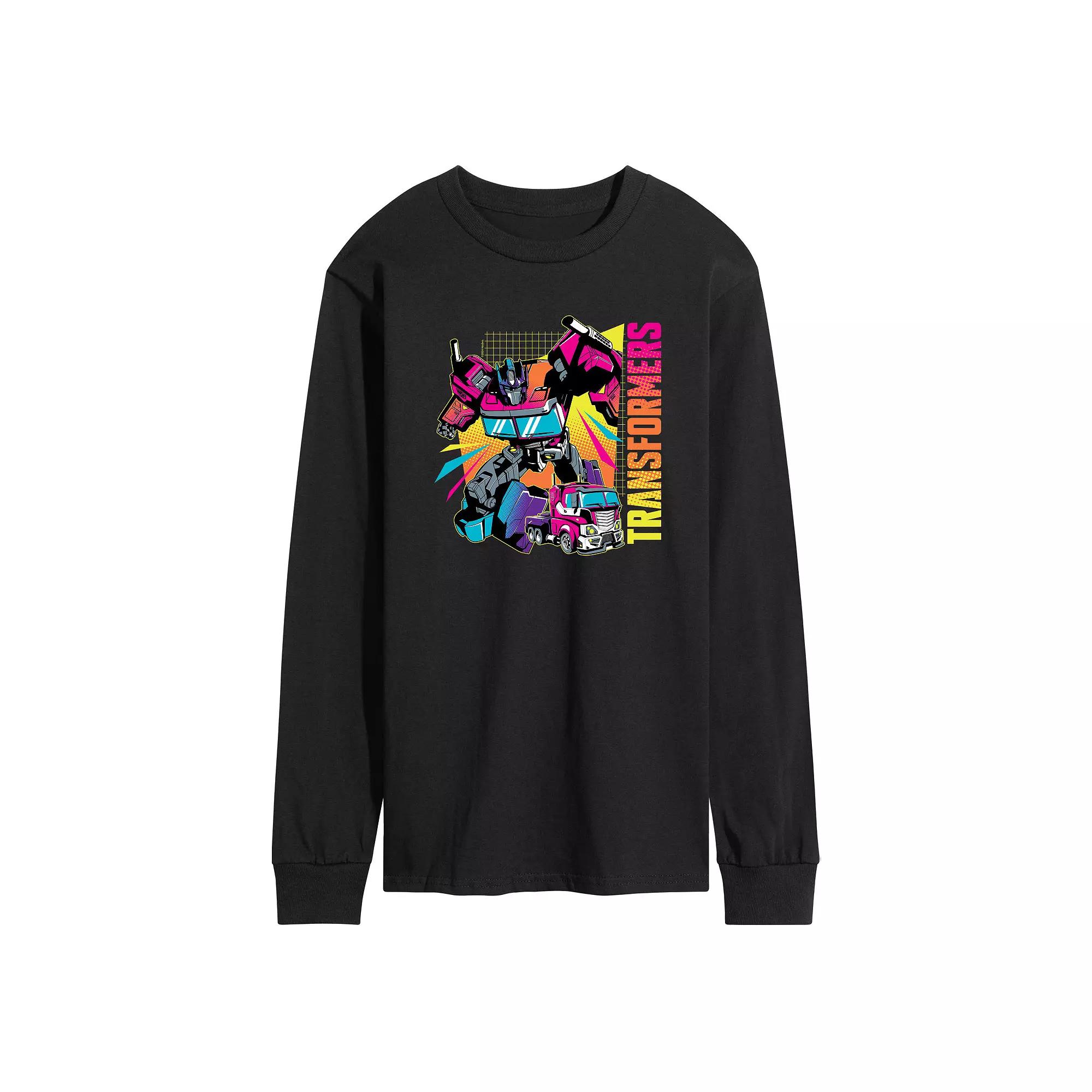 Men's Transformers Neon Halftones Long Sleeve Graphic Tee,  Product Image