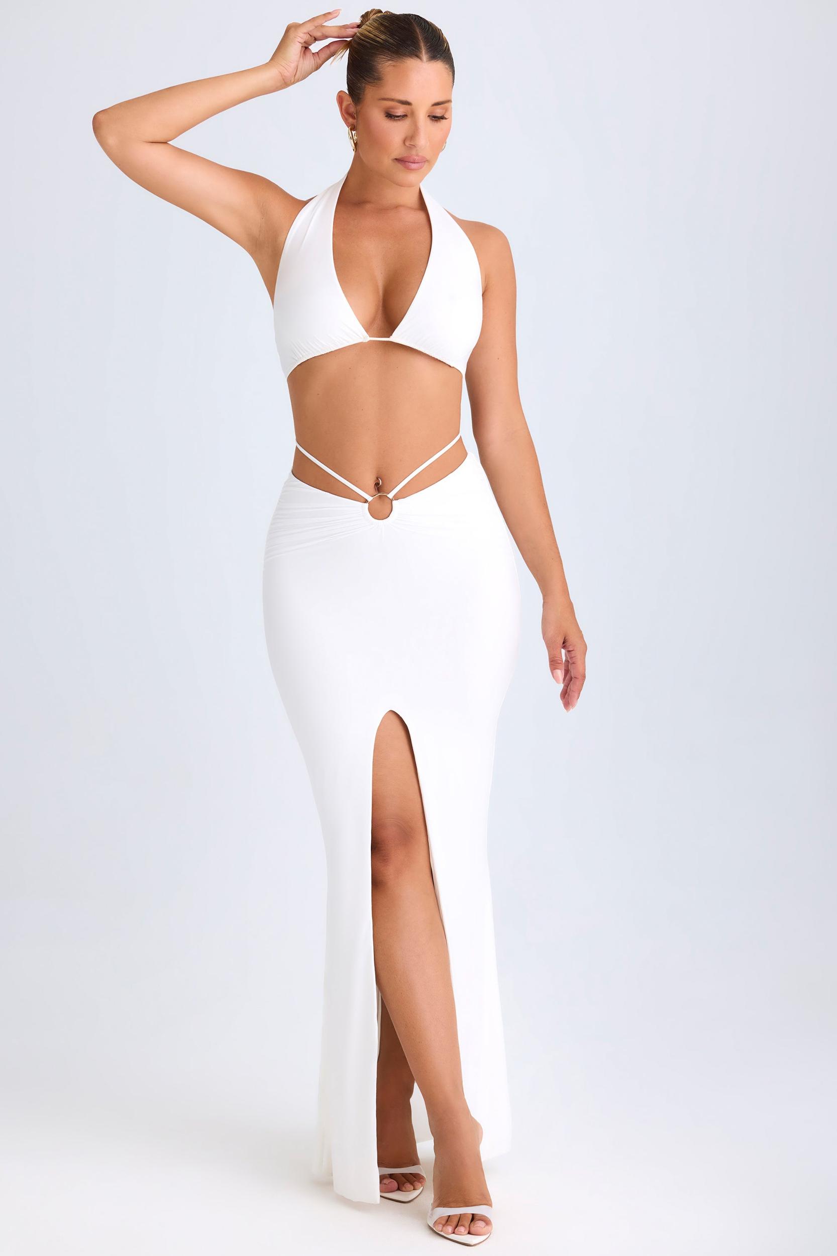Hardware-Detail Mid-Rise Maxi Skirt in White Female Product Image