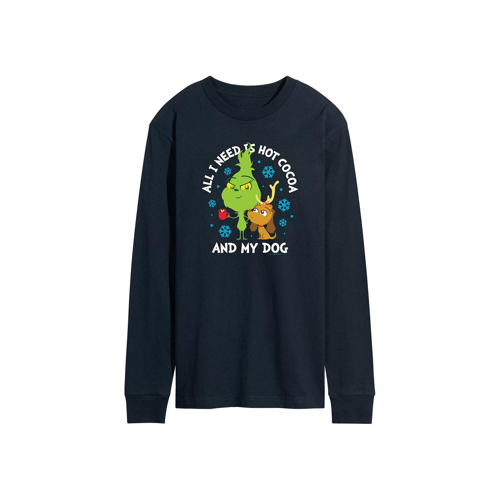 Men's Dr. Seuss The Grinch Hot Cocoa And My Dog Long Sleeve Graphic Tee,  Product Image