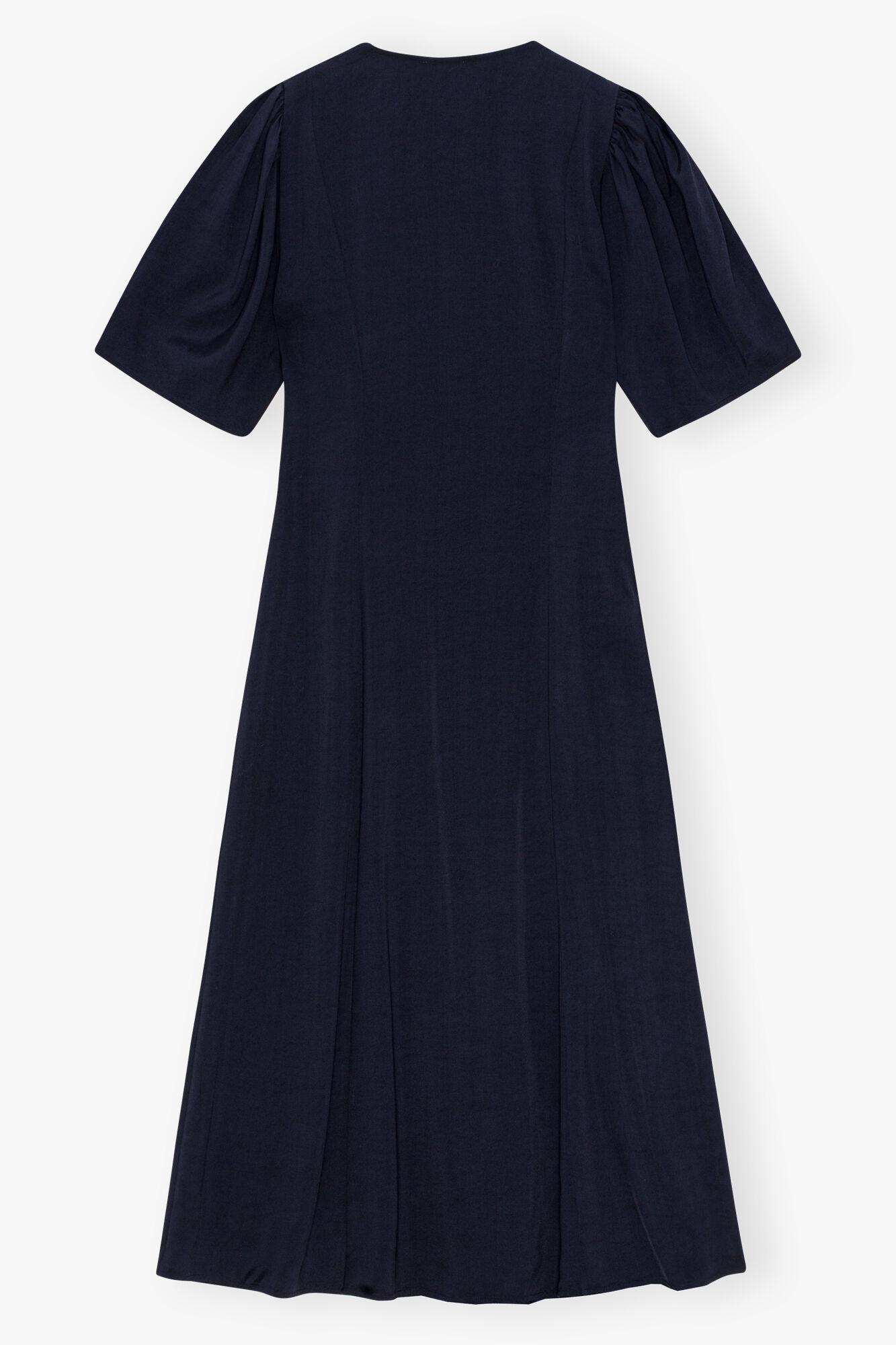 Navy Blue Viscose Twill Wrap Midi Dress Product Image