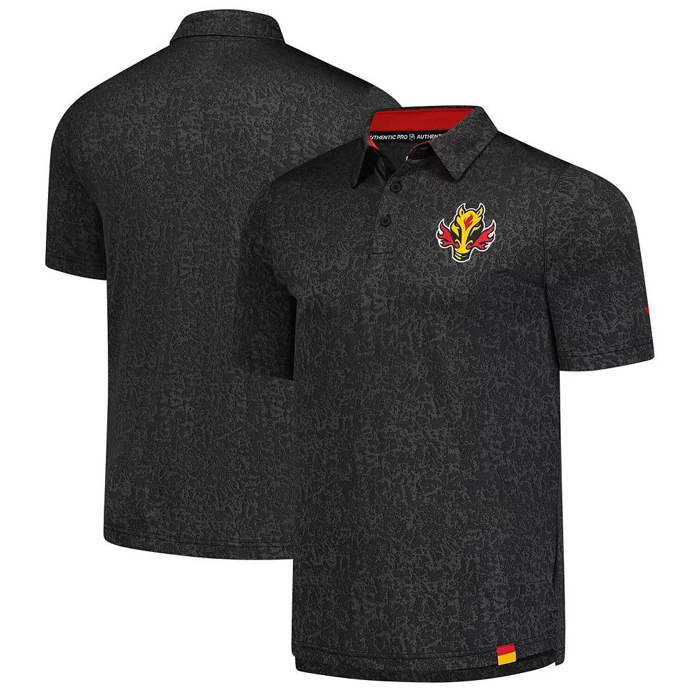 Men's Fanatics  Black Calgary Flames Jacquard Polo, Size: XL, Flm Black Product Image