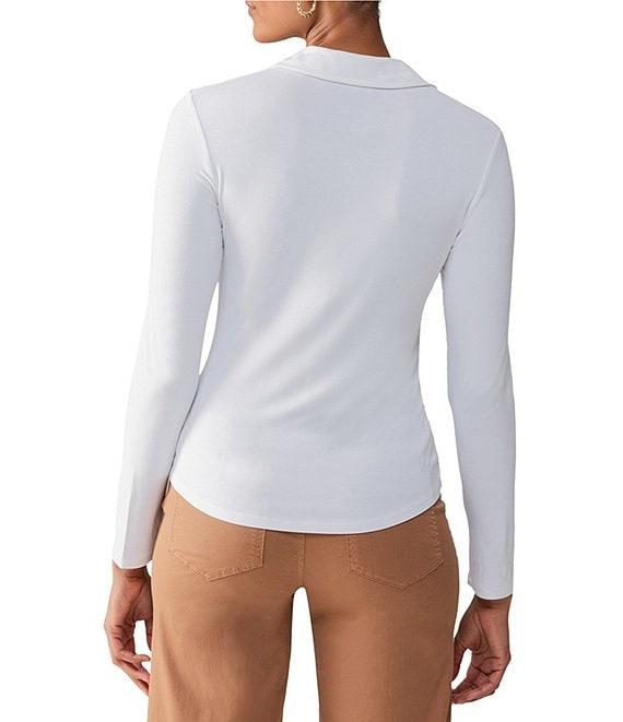 Sanctuary Dreamgirl Long Sleeve Point Collar Ruched Button Front Knit Top Product Image