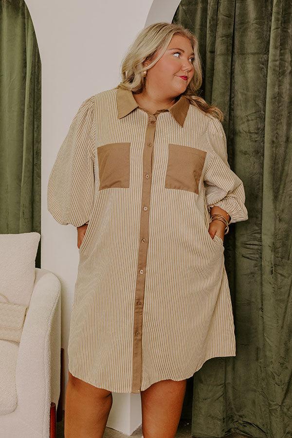 Country Club Cutie Button Down Mini Dress in Mocha Curves Product Image