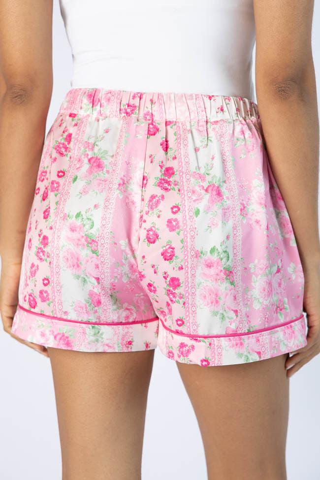Dont Wake Me Up Pink Multi Floral Satin Pajama Shorts FINAL SALE Girls Product Image