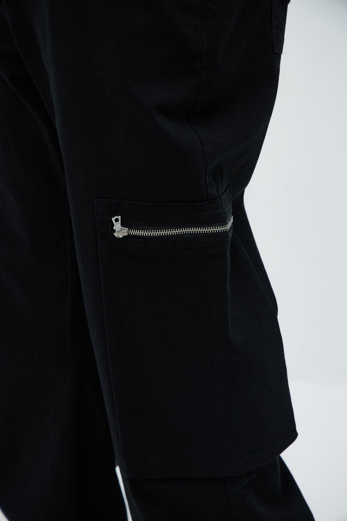 Squared Off Straight Cargo Pants - Black Product Image
