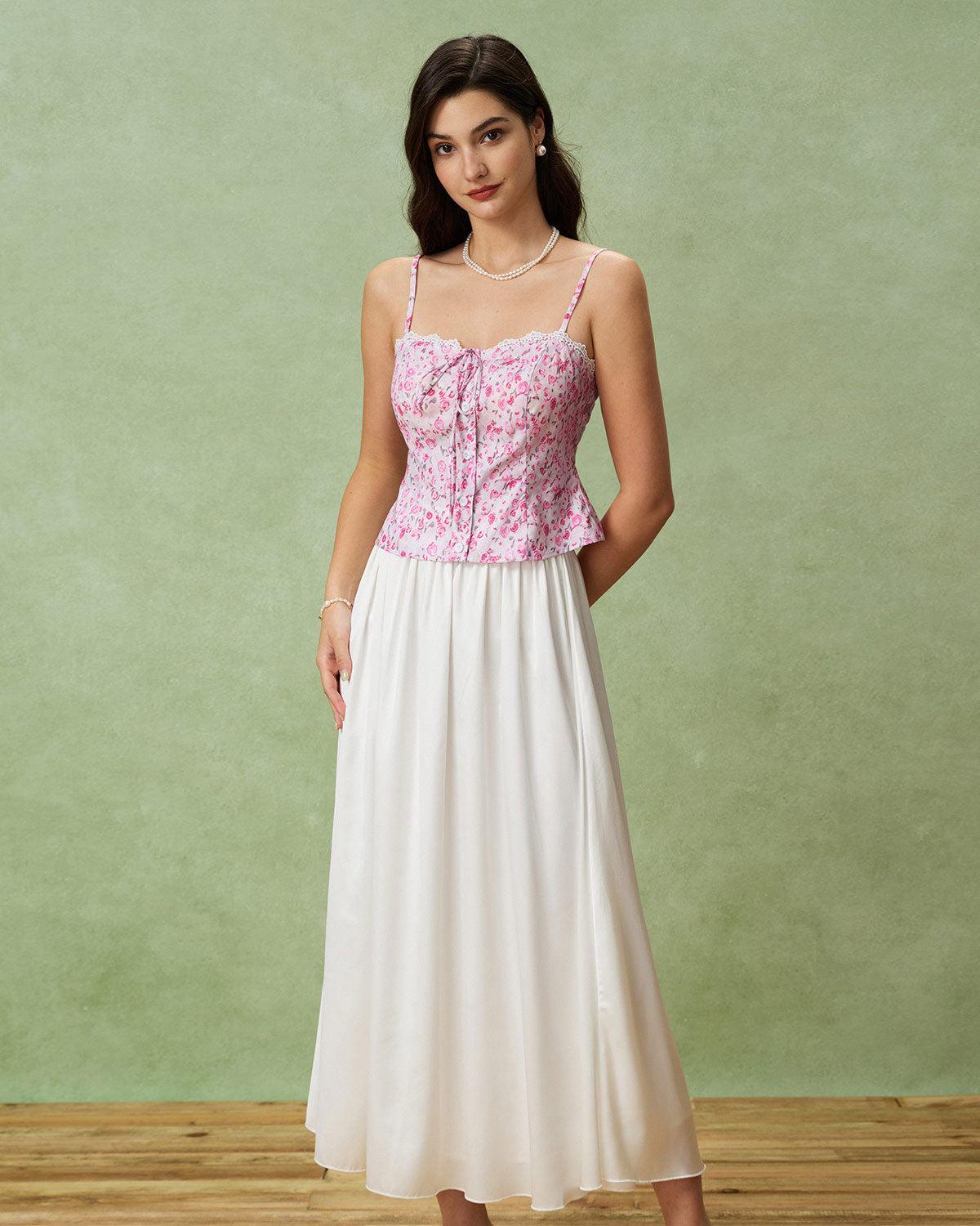 Pink Floral Sweetheart Neck Cami Top Product Image