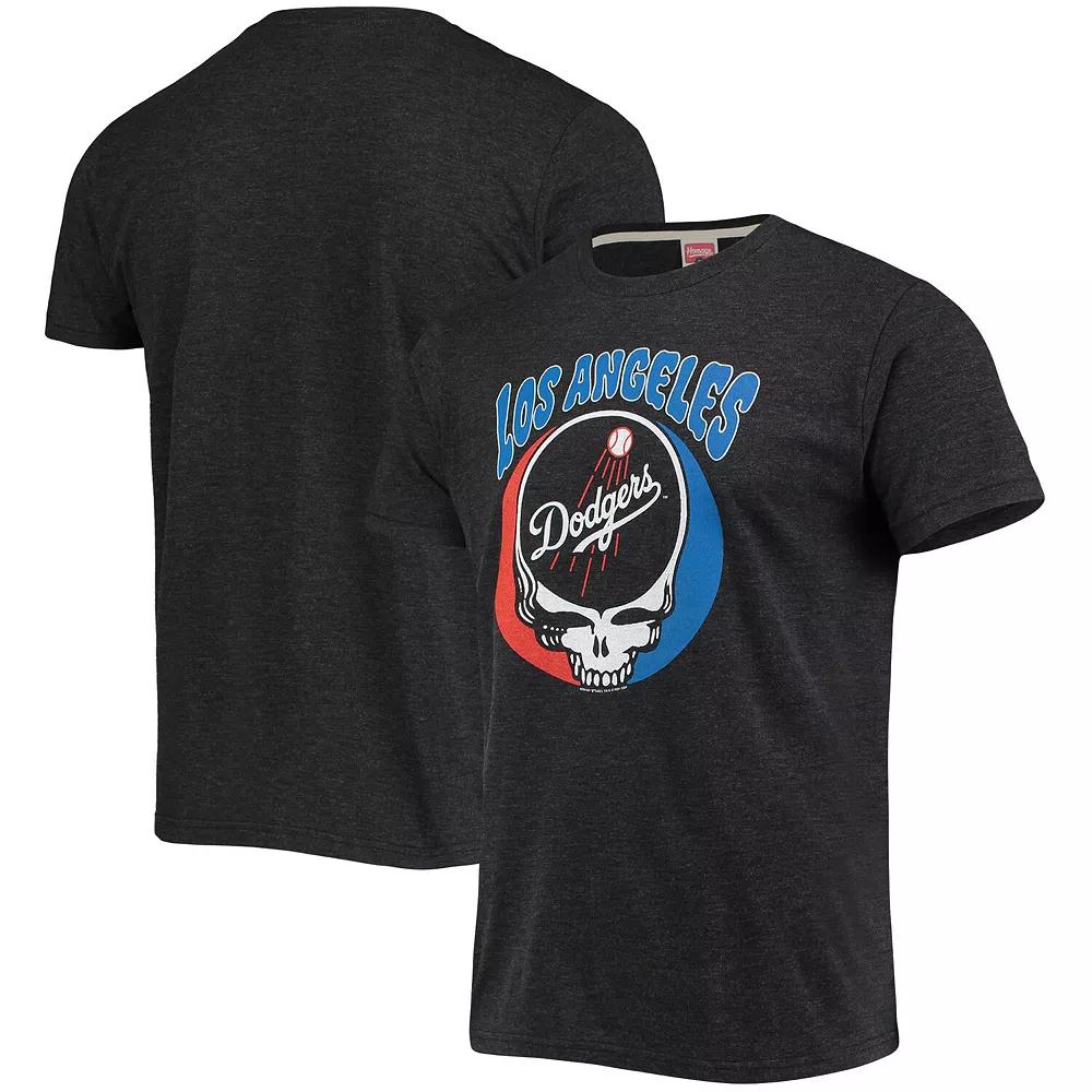 Men's Homage Charcoal Los Angeles Dodgers Grateful Dead Tri-Blend T-Shirt, Size: Medium Product Image